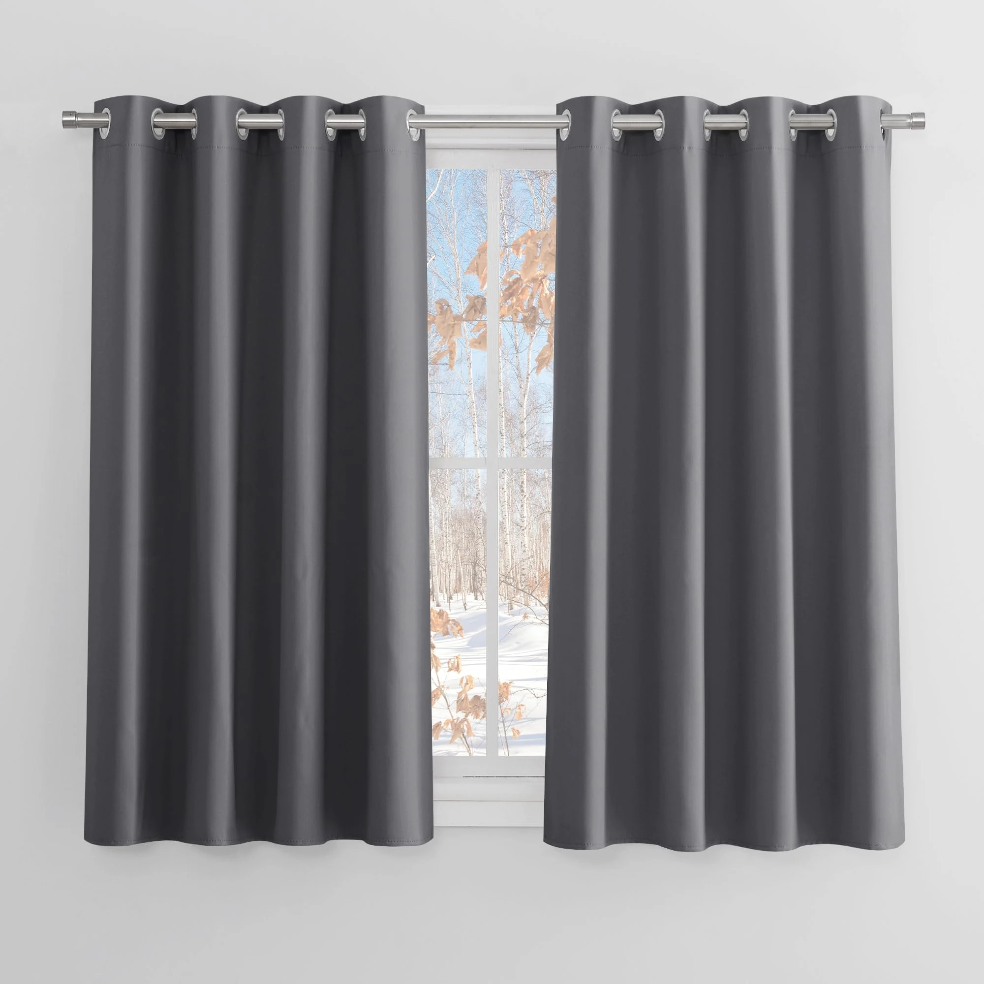 PONY DANCE Grey Blackout Curtains 54 Inch Drop for Bedroom Eyelet Thermal Insulated Curtains & Drapes Short Room Darkening Drapes for Window Treatment Living Room/Kitchen, 2 Panels, W52 X L54, Gray