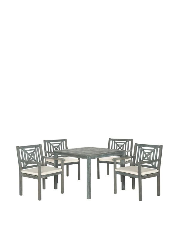SAFAVIEH Wooden Outdoor Dining Set - Set of 5, Patio Table and Chairs, in Ash Grey and Beige