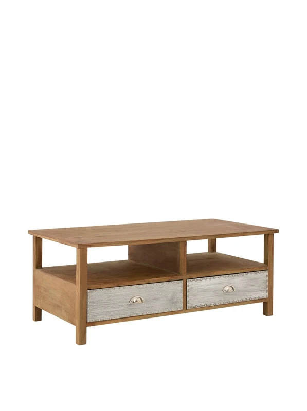 Premier Housewares Shoreditch Coffee Table, MDF/Fir Wood/Aluminium, Brown