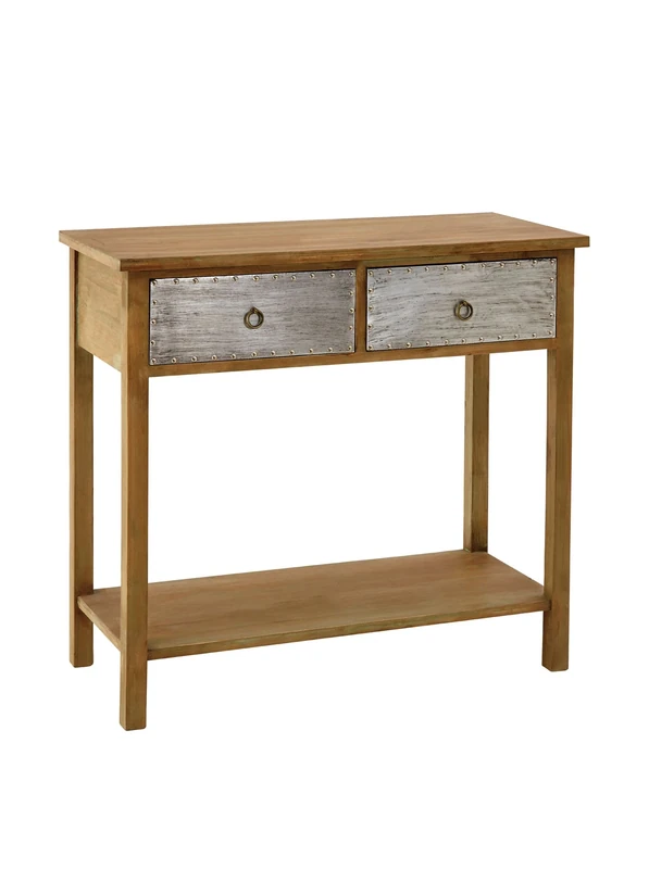 Premier Housewares Shoreditch Console Table, MDF/Fir Wood/Aluminium, Brown