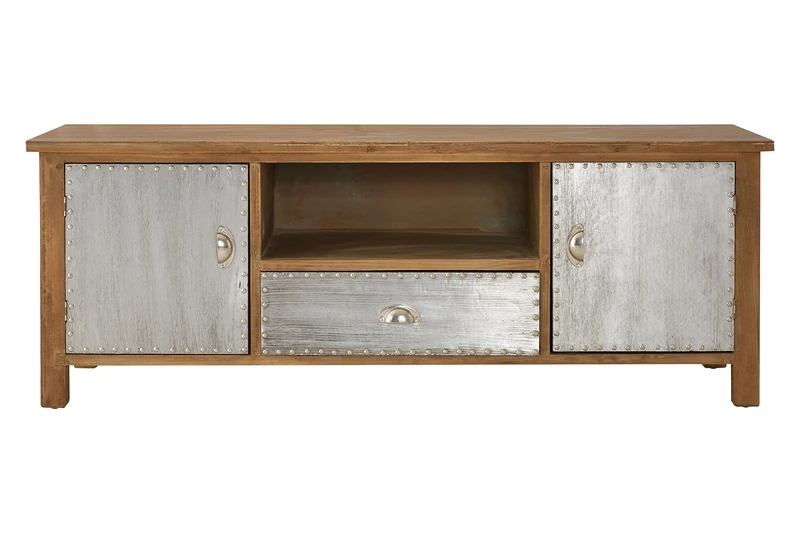 Premier Housewares Shoreditch Media Unit, MDF/Fir Wood/Aluminium, Brown