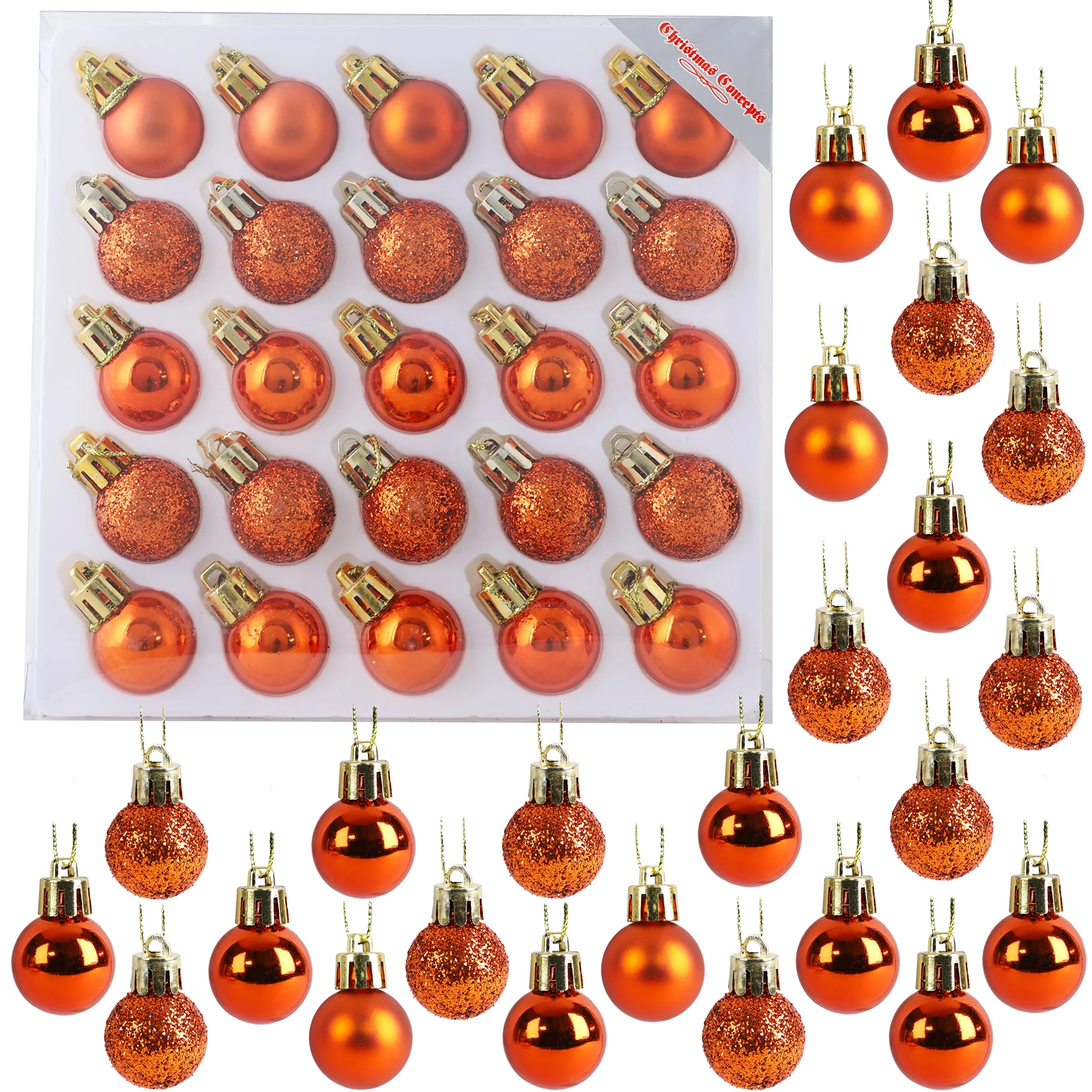 Christmas Concepts® Pack of 25-25mm, 25cm (1") Mini Christmas Tree Baubles - Shiny, Matte & Glitter Decorated Baubles (Copper)