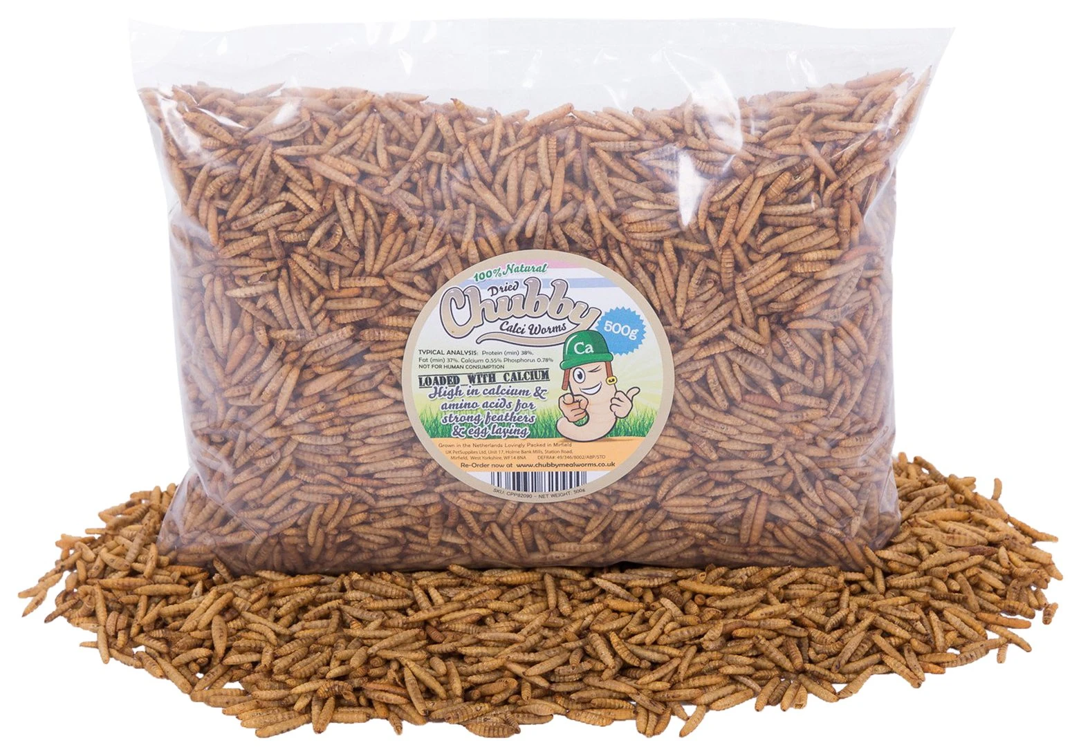 Chubby Mealworms Dried Calci Worms for Hedgehog (500 g), Calciworms Treats with More Calcium than Meal Worms, Dried Black Soldier Fly Larvae Food for Wild Life