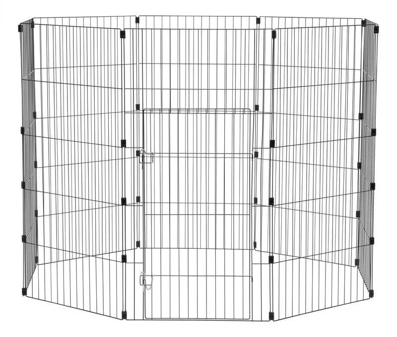 Iris Ohyama, Playpen/Puppy/Enclosure/Cage for Dog, Cats, Rabbits, 1.7 m², 8 Panels / L60 x H121 cm, Swing Door, Secure Closing Hook, Holding Clips, WPC-48, Black