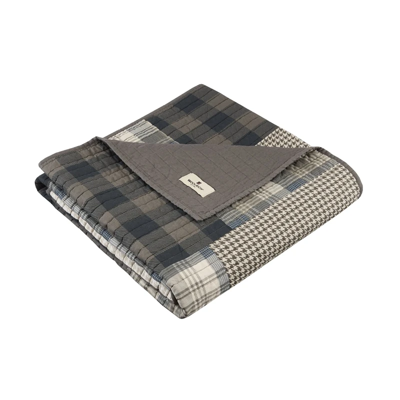 Woolrich Luxury Quilted Throw - Cabin Lifestyle, Patchwork with Moose Design All Season, Lightweight and Breathable Cozy Bedding Layer Throws for Couch Sofa, 50" W x 70" L, Winter Hills Taupe