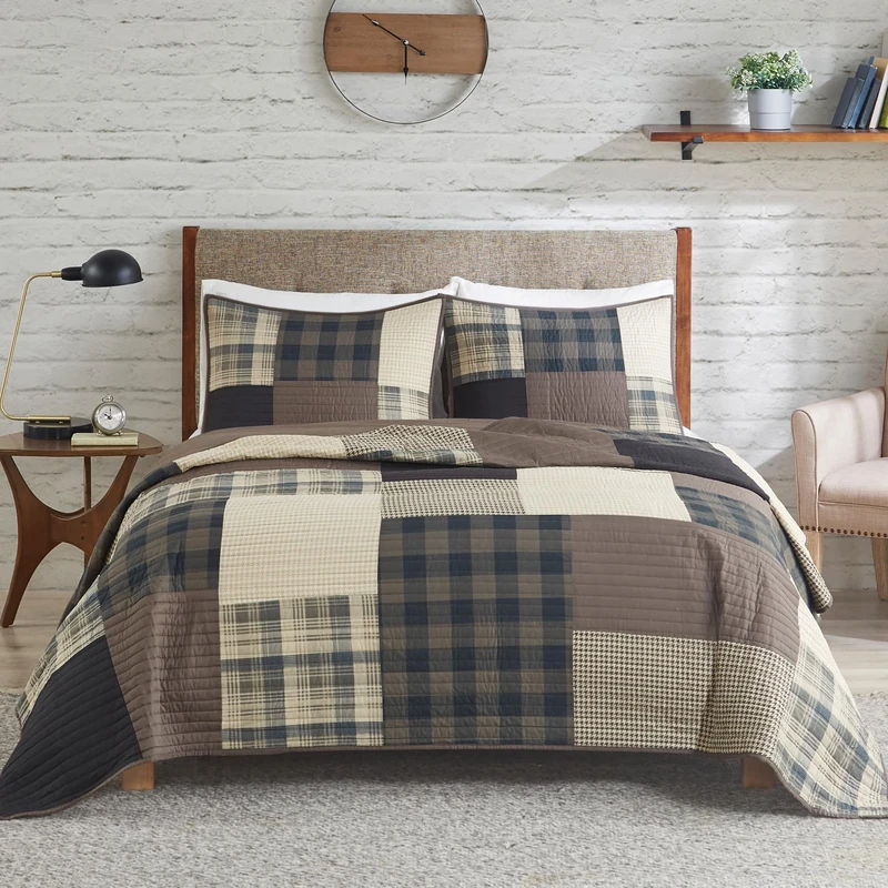 WOOLRICH Quilt Set-Cottage Styling Reversed to Solid Color, Cotton, Winter Hills Tan, Oversized King/Cal King