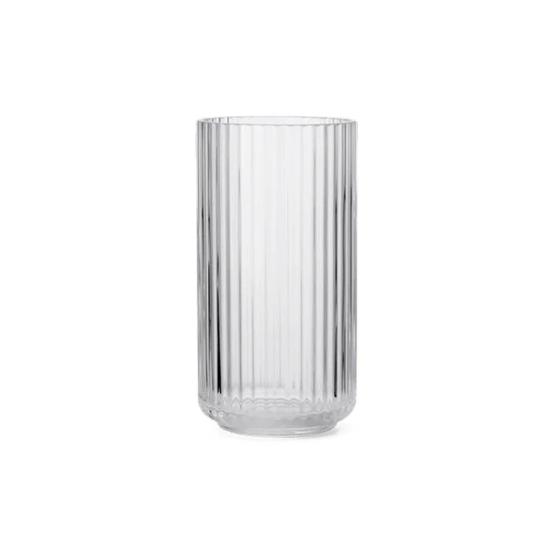 Lyngby Vase Height 20.5 cm Clear Transparent A Mouth Blown Glass Vase in Scandinavian Style with Grooves as Decorative Vase for Flowers, Shrubs or Lantern for Candles and Tea Lights