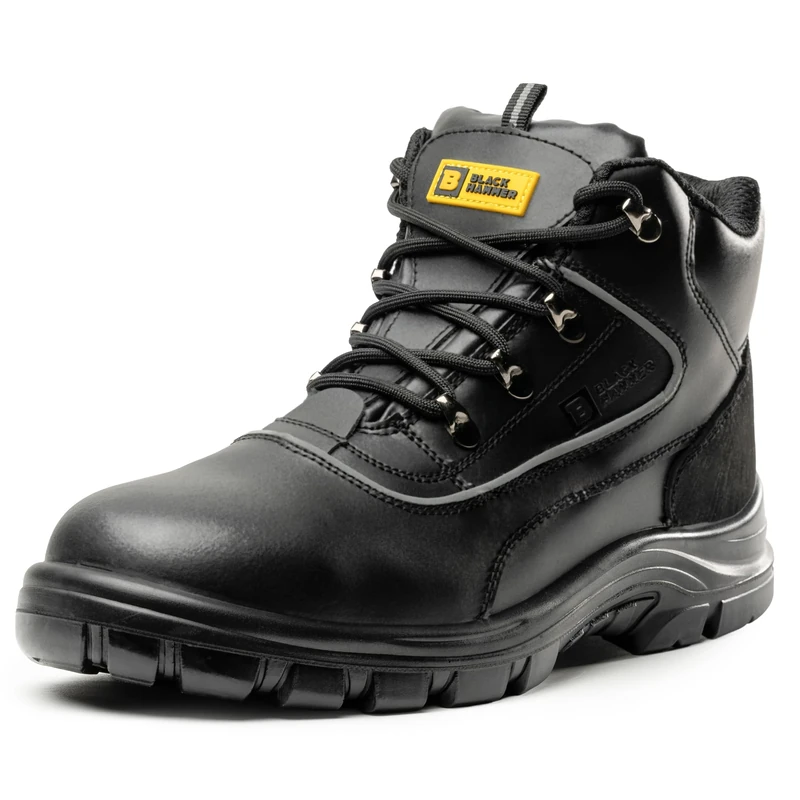 Black Hammer Mens Safety Boots Steel Toe Cap S3 SRC Work Shoes Ankle Leather 7752 (12 UK)