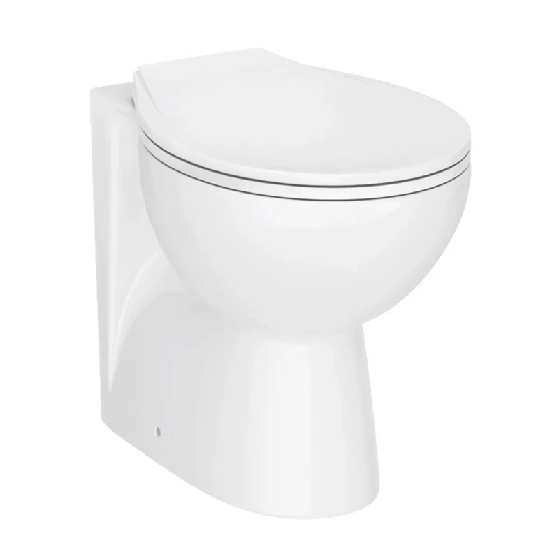 VeeBath Essentials Compact Bathroom Round Back to Wall WC Toilet Pan with Soft Closing Seat - 515mm Deep