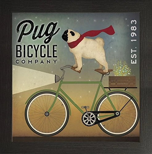 Frame Company Watson Range Pug on A Bike by Ryan Fowler, Frame - 20 x 20 Inches, Black