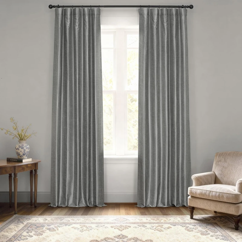 HPD Half Price Drapes Blackout Vintage Textured Faux Dupioni Curtain (1 Panel), Polyester Blend, Storm Grey, 50 X 84