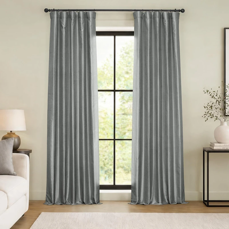 HPD Half Price Drapes Faux Silk Blackout Curtains 108 Inches Long for Bedroom & Living Room Vintage Textured Blackout Curtain (1 Panel), 50W x 108L, Storm Grey