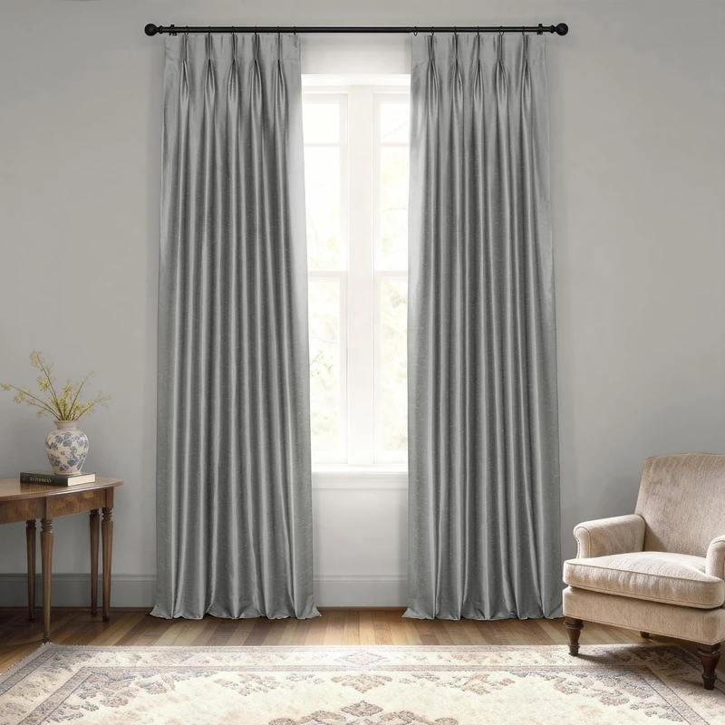 HPD Half Price Drapes Blackout Curtains for Bedroom Vintage Textured Faux Silk French Pleated Curtains for Living Room (1 Panel), 25 X 96, Storm Grey