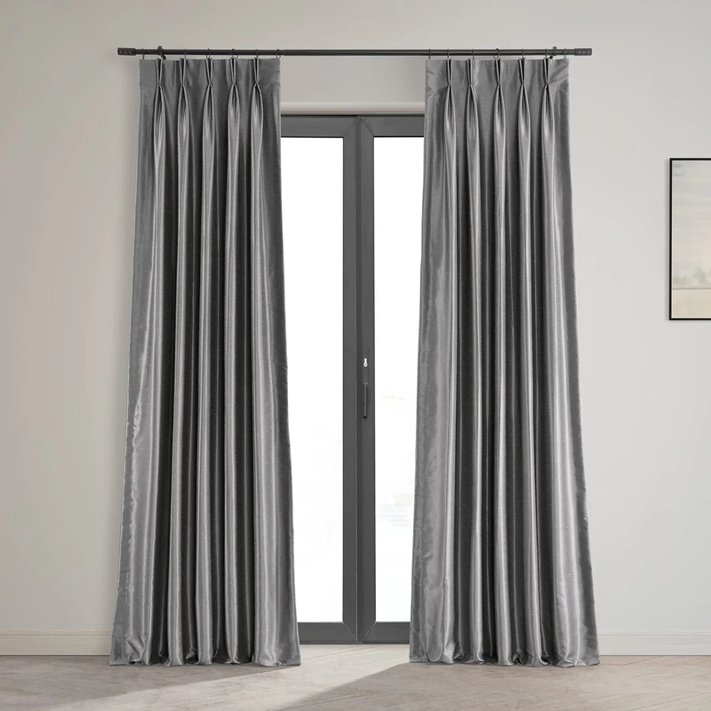 HPD Half Price Drapes Blackout Curtains for Bedroom Vintage Textured Faux Silk French Pleated Curtains for Living Room (1 Panel), 25 X 108, Storm Grey
