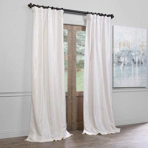 HPD Half Price Drapes PDCH-KBS2BO-84-FP Blackout Vintage Textured Faux Dupioni Pleated Curtain (1 Panel), 25 X 84, Off White