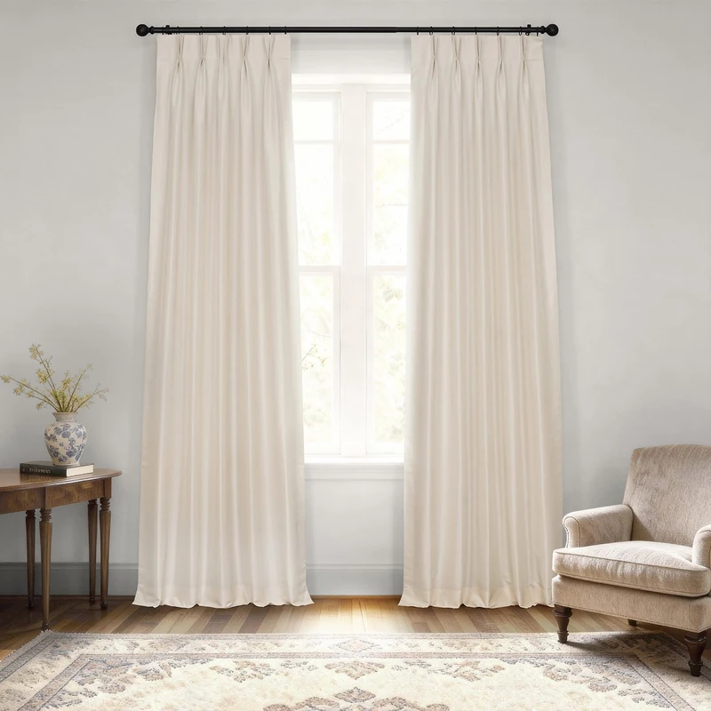 HPD Half Price Drapes PDCH-KBS2BO-96-FP Blackout Vintage Textured Faux Dupioni Pleated Curtain (1 Panel), 25 X 96, Off White