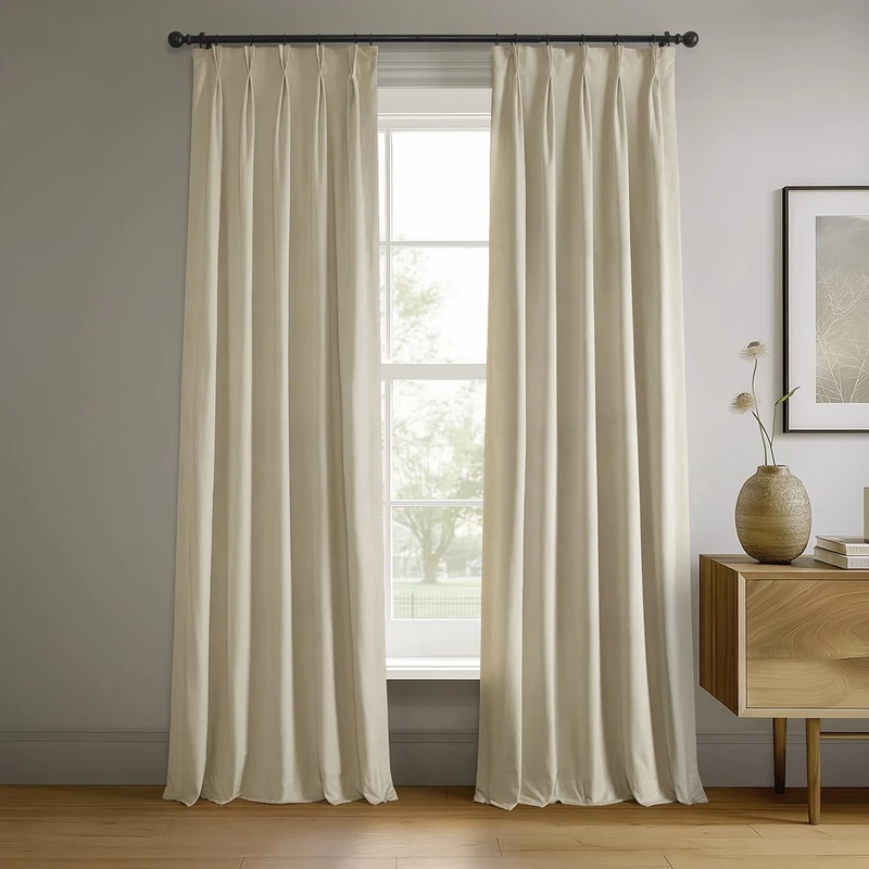 HPD Half Price Drapes Velvet Blackout Curtains/Drapes - 84 Inches Long 1 Panel Blackout Curtain Signature Pleated for Living Room & Bedroom - 25W X 84L, Ecru