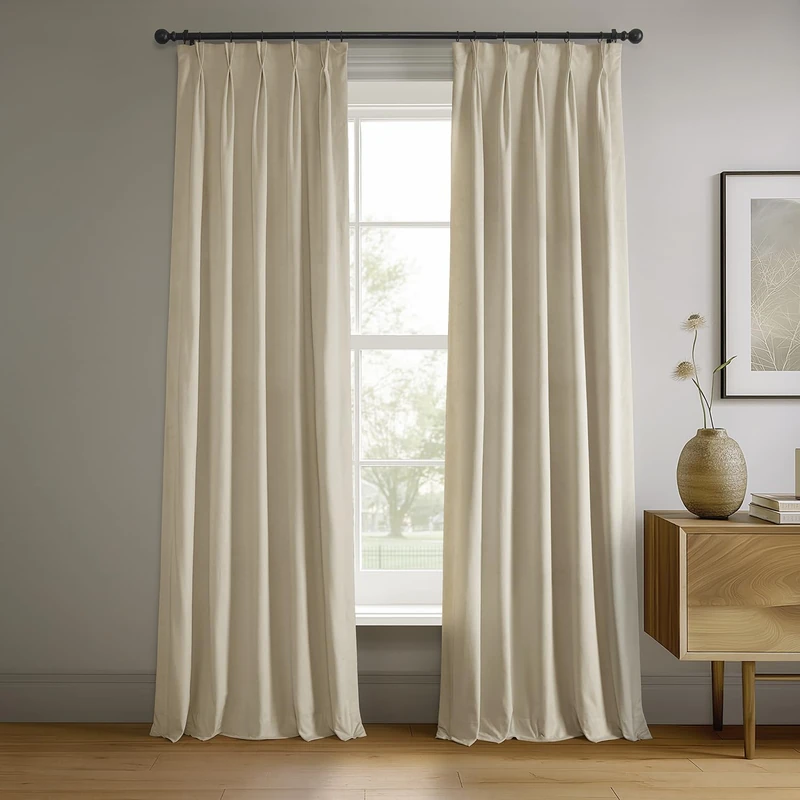 HPD Half Price Drapes Velvet Blackout Curtains/Drapes - 120 Inches Long 1 Panel Blackout Curtain Signature Pleated for Living Room & Bedroom - 25W X 120L, Alabaster Beige