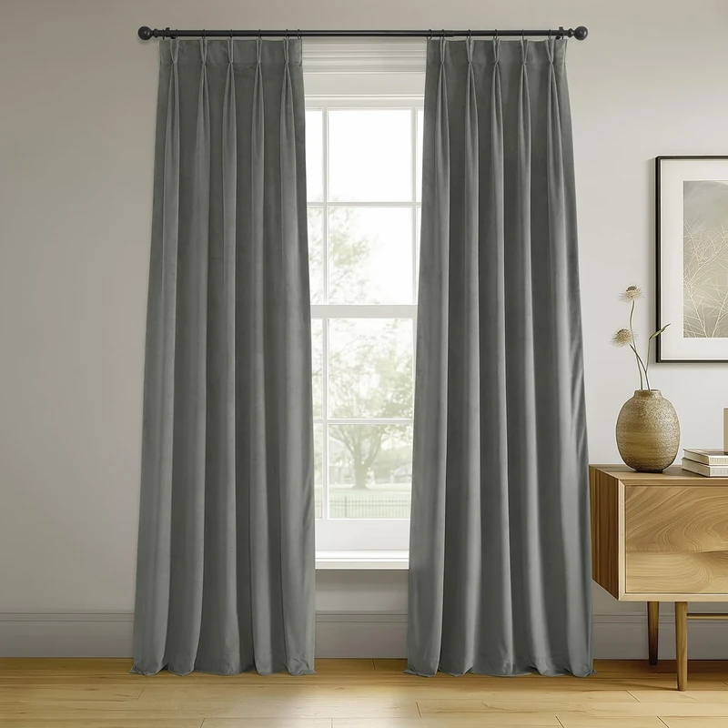 HPD Half Price Drapes Velvet Blackout Curtains/Drapes - 84 Inches Long 1 Panel Blackout Curtain Signature Pleated for Living Room & Bedroom - 25W X 84L, Silver Grey