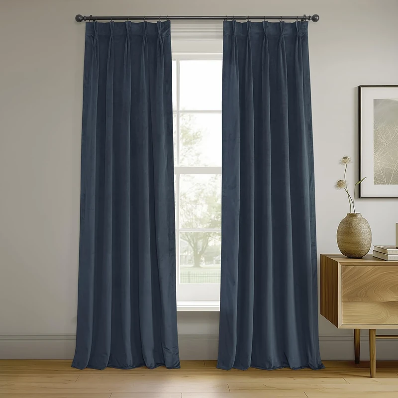 HPD Half Price Drapes Velvet Blackout Curtains/Drapes - 108 Inches Long 1 Panel Blackout Curtain Signature Pleated for Living Room & Bedroom - 25W X 108L, Midnight Blue