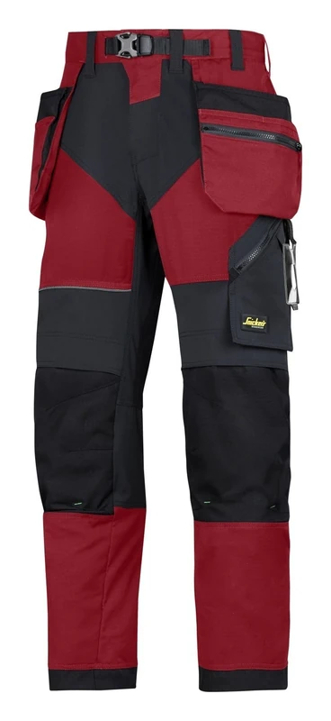 Snickers 69021604044 Size 44 "FlexiWork" Work Trousers with Holster Pockets - Chili Red/Black