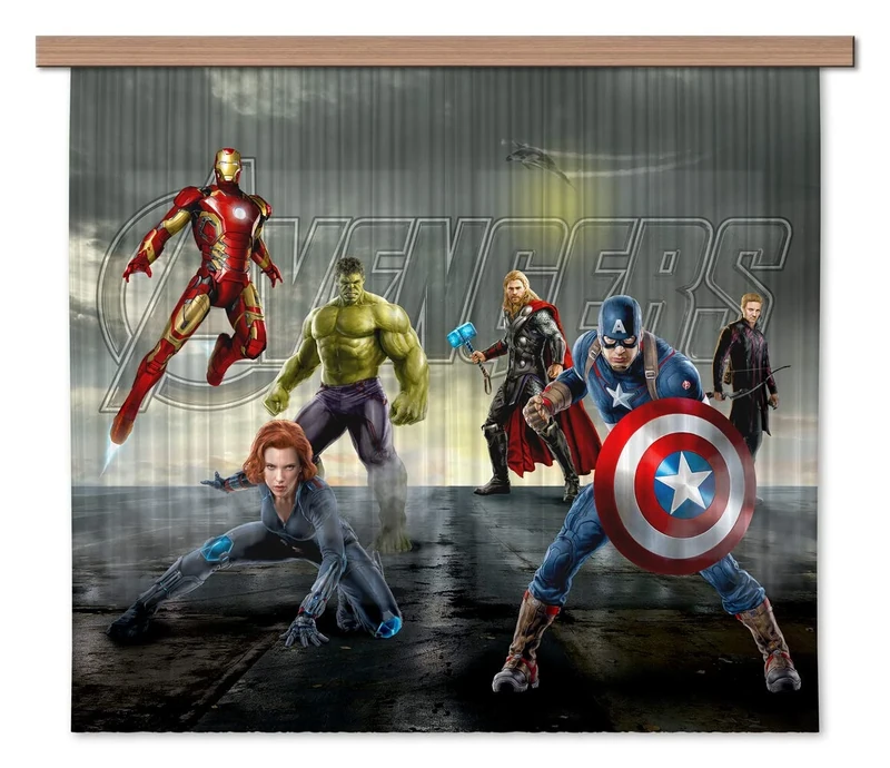 Marvel 3D Photo Print Curtains, PES, Multi-Colour, 180 x 160 cm/71 x 63-Inch