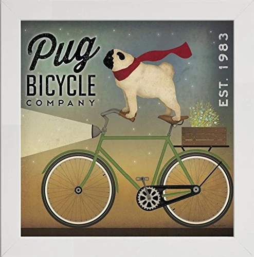 Frame Company Watson Range Pug on a Bike by Ryan Fowler, Frame - 60 x 60 cm, White