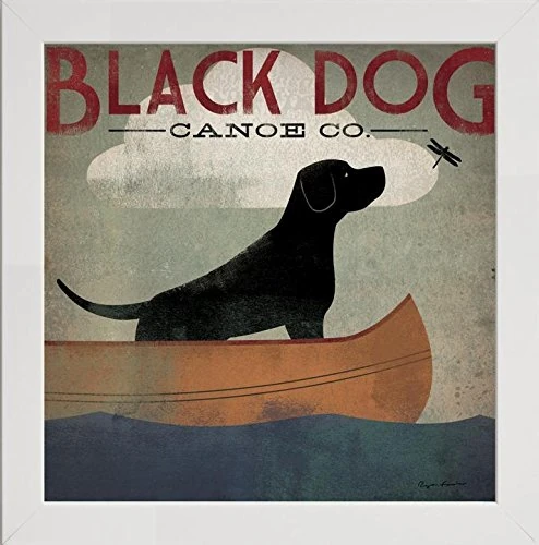 Frame Company Watson Range Black Dog Canoe by Ryan Fowler, Frame - 20 x 20 Inches, White