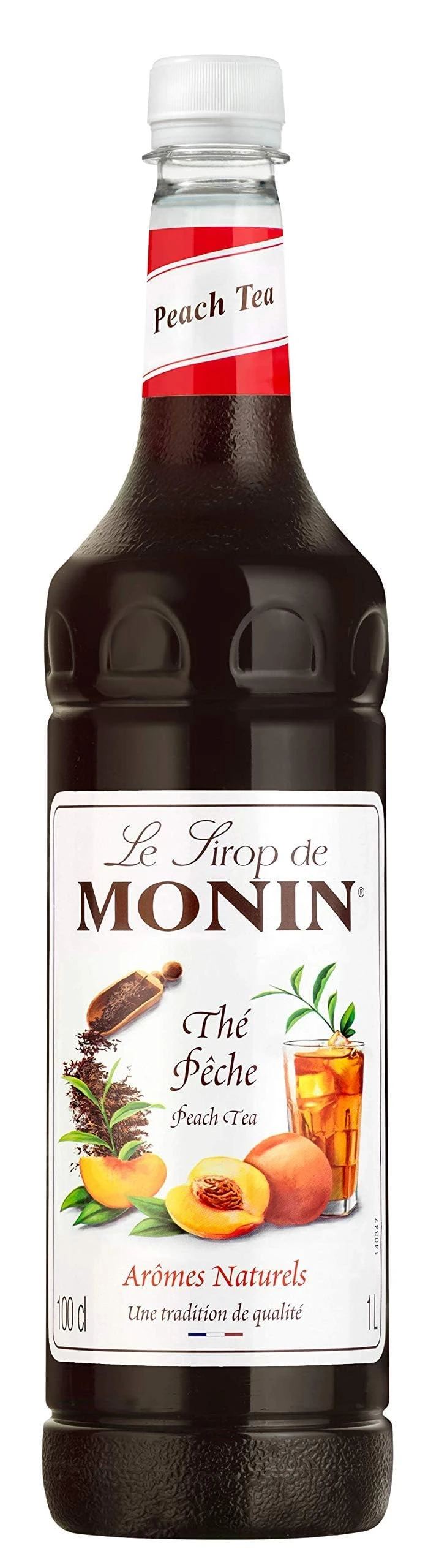 MONIN Premium Peach Tea concentrate 1L for Hot and Iced Teas. Vegan-Friendly, Allergen-Free, 100% Natural Flavours and Colourings