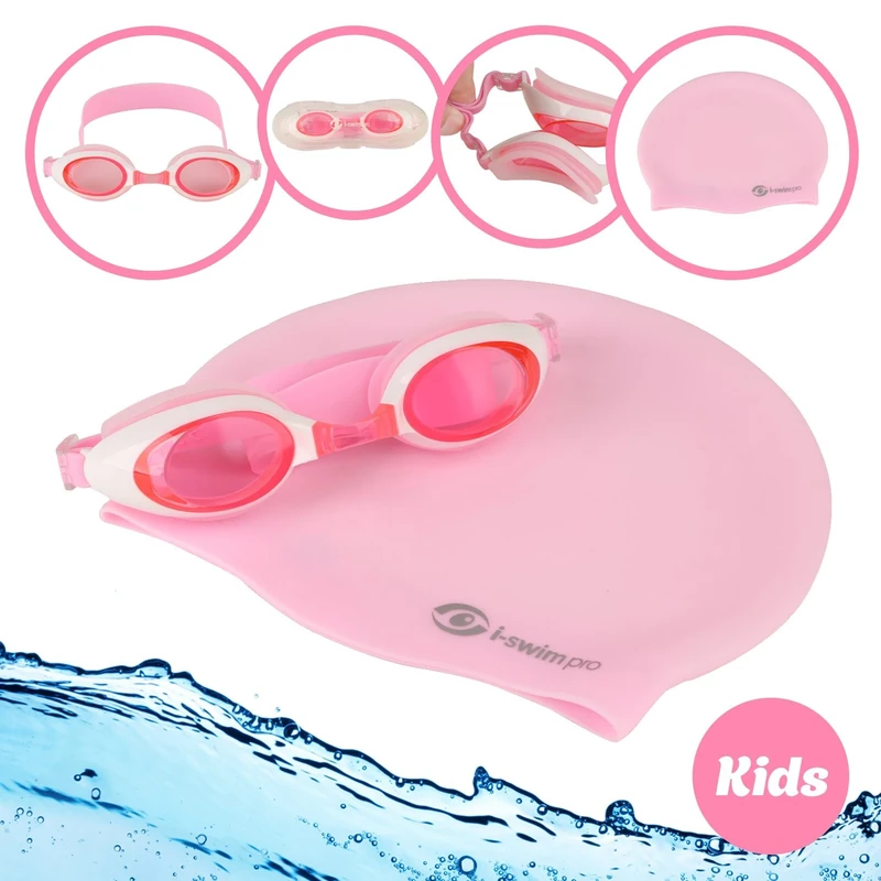i-Swim Pro Kids Swim Goggles and Swimming Cap, Long Life Durability with Guarantee, Watertight, Easy Adjustable Straps, Comfortable Fit - Image 1