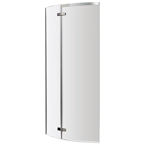 VeeBath Opal 5mm Curved Bi-Panel Toughened Safety Glass Bath Screen for P-Shaped Shower Baths - 1400x730mm, Chrome