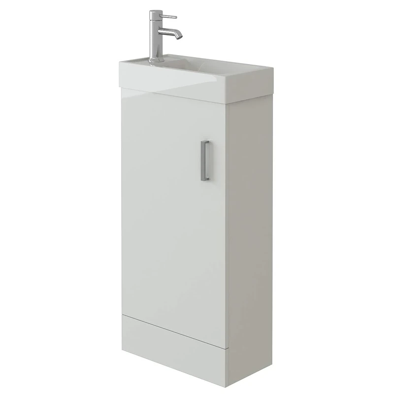 VeeBath BB.MIN010 Sheen Bathroom Cloakroom Vanity Basin Cabinet Unit Free Standing White High Gloss Sink Storage Furniture - 400mm