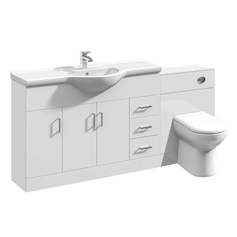 VeeBath Linx 1700 Vanity Unit Furniture Set, Wash Basin Bathroom Sink, WC, BTW Toilet Pan, Soft Close Toilet Seat, Concealed Cistern-White (Flat Pack)
