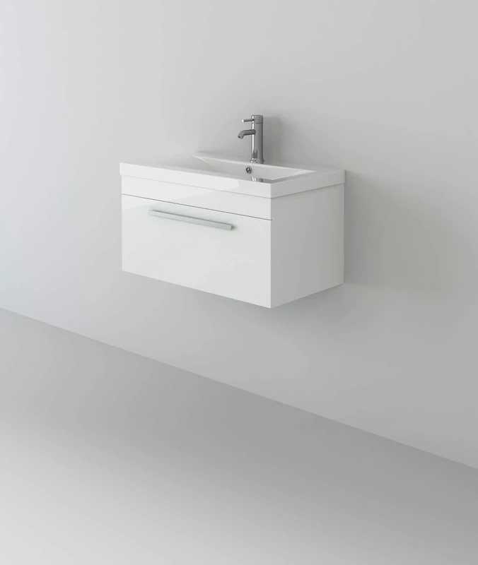 VeeBath Venus 700 Wall Hung Vanity Unit, Mid Edge Wash Basin Bathroom Sink, Soft Close Door, Cloakroom Wall Mounted Storage Cabinet- White (Flat Pack)