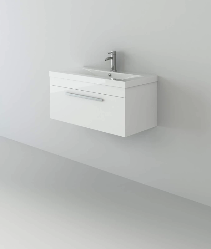 VeeBath Venus 800 Wall Hung Vanity Unit, Mid Edge Wash Basin Bathroom Sink, Soft Close Door, Cloakroom Wall Mounted Storage Cabinet- White (Flat Pack)
