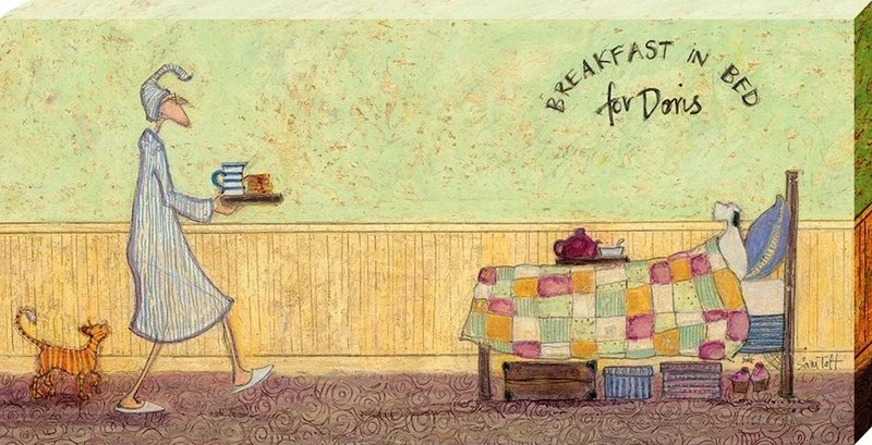 The Art Group "Sam Toft Breakfast In Bed For Doris Canvas Print, Cotton, Multi-Colour, 1.80 x 50.00 x 100.00 cm
