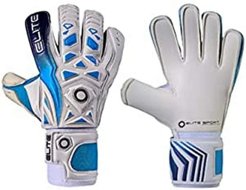 Elite Sports Goalkeeper Gloves with Double Wrapped Thumb and Durable Latex. Reinforced Backing Foam on the Shock Zone with AVM Fabric and 4 Removable Finger Protectors for Extra Finger Support.