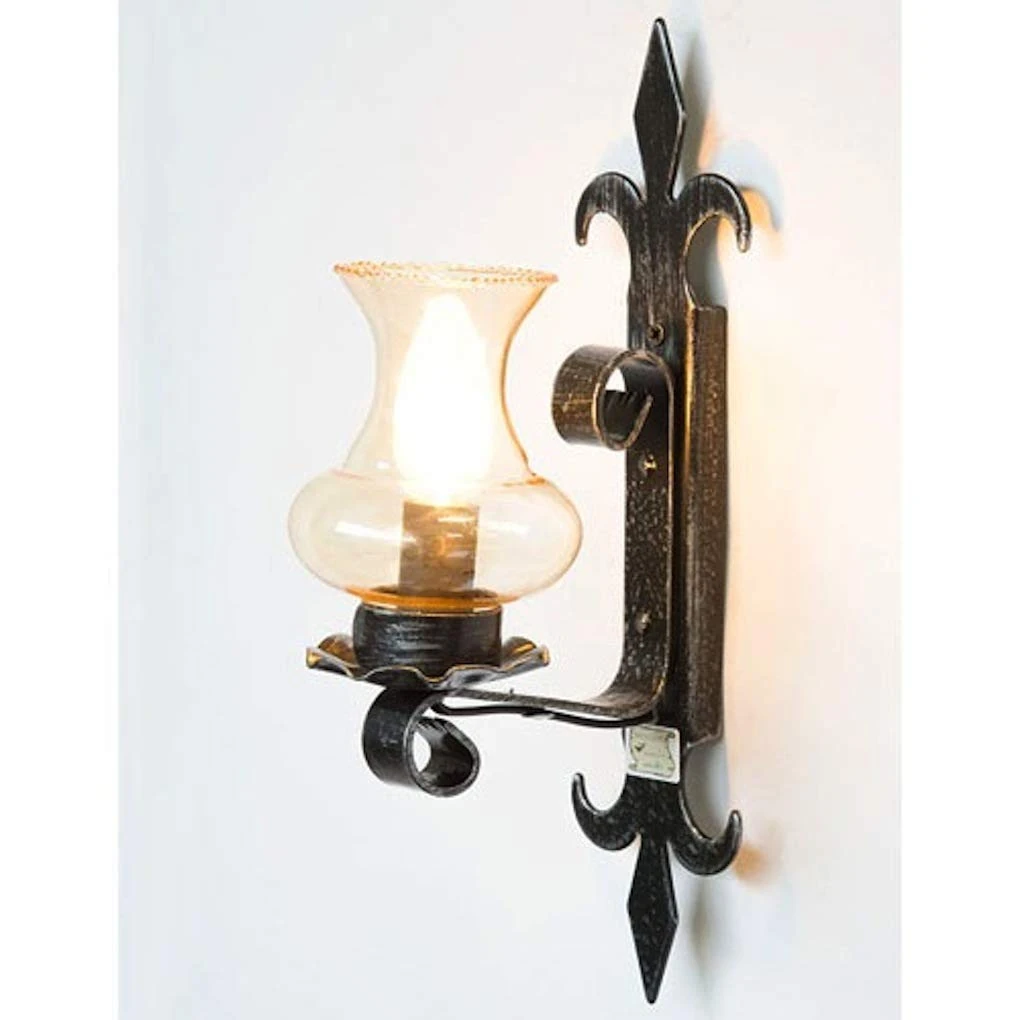 Tuscan Wrought Iron Line Classic Applique Wall Light with Glass