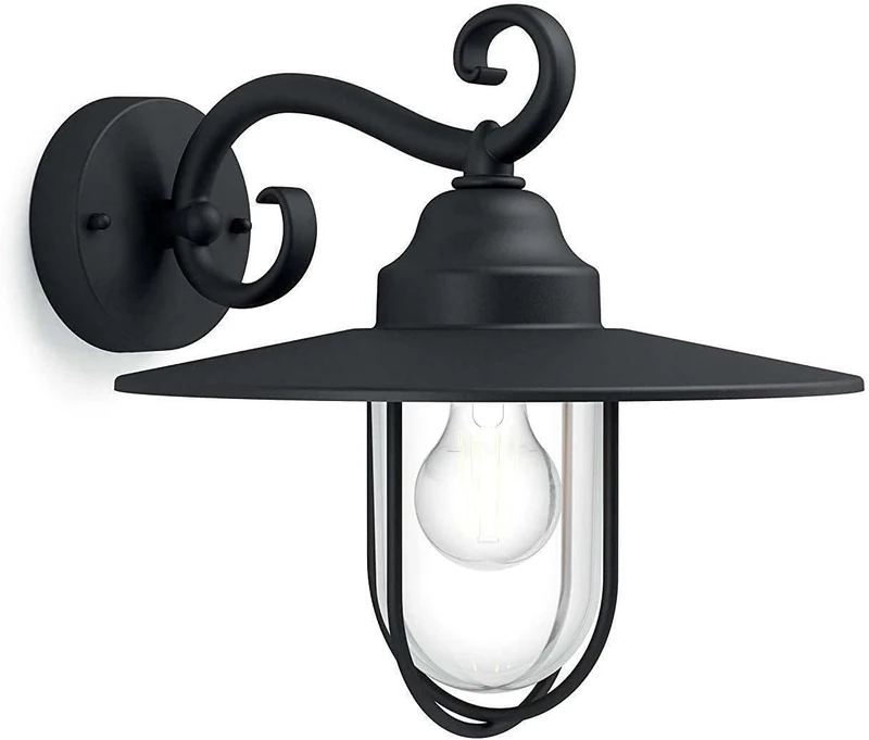 Philips Pasture Outdoor Wall Light, IP44 Weather-resistant, Durable, Aluminium, Classic Design, Black, E27 Bulb Sold Separately