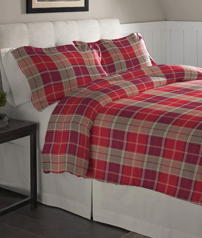 Pointehaven Flannel Oversized Duvet Set, Cotton, Piedmont Plaid, King