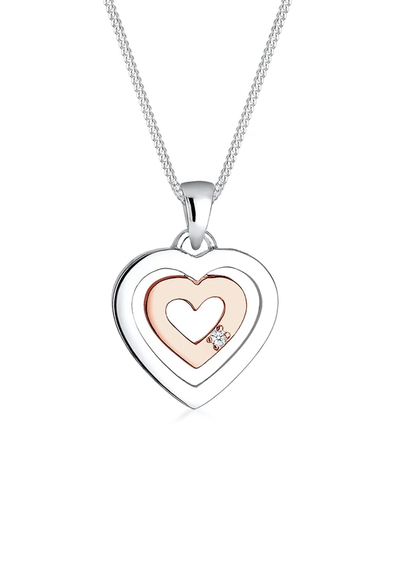 Elli DIAMONDS Necklace Women Heart Pendant Bi-Colour Playful with Diamond (0.02 ct.) in 925 Sterling Silver