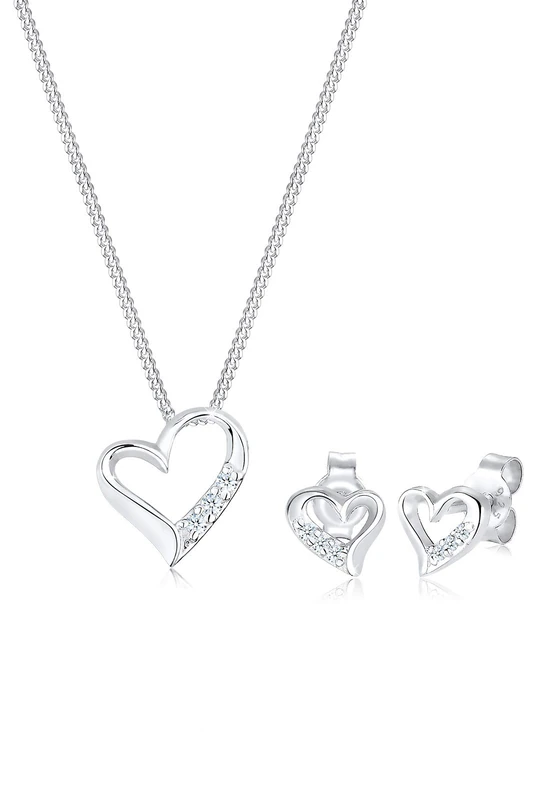Elli DIAMONDS Jewellery Set Women Earstuds Heart Love with Diamond (0.075 ct.) in 925 Sterling Silver
