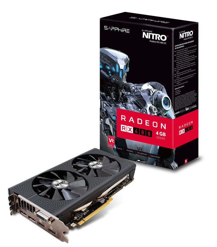 Sapphire Radeon RX 480 NITRO+ OC, 4GB GDDR5 (256 Bit), 2 x HDMI, 11260-02-20G (GDDR5 (256 Bit), 2 x HDMI, 2 x DP, LITE, LED)