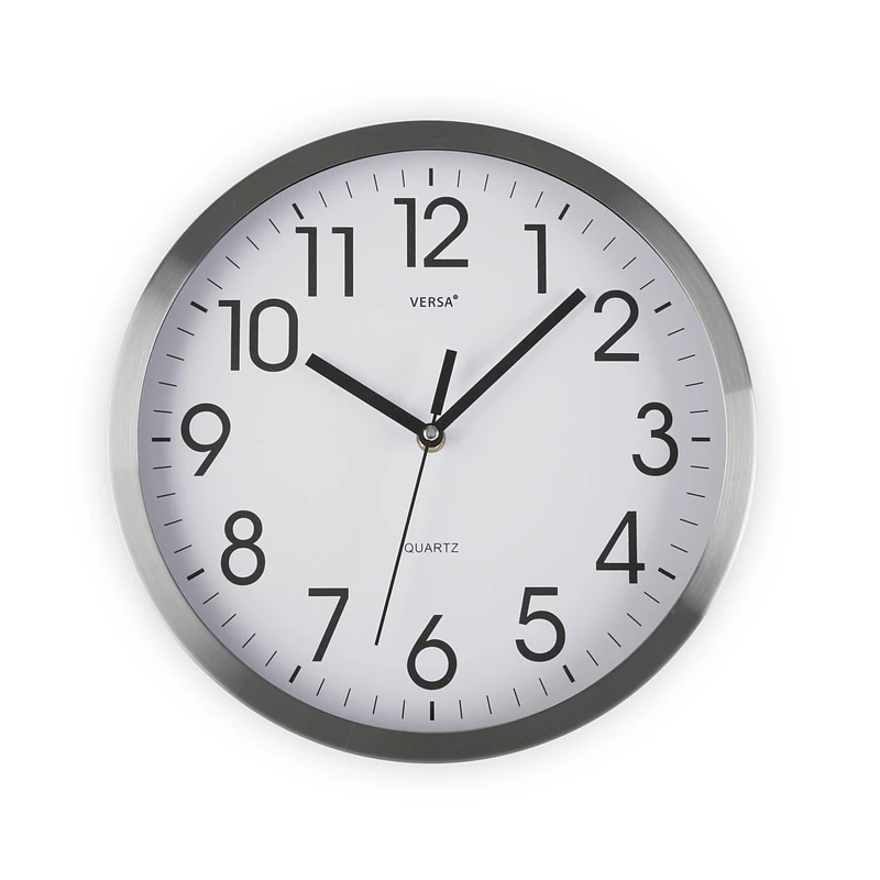 Versa 20550073 Kitchen Wall Clock, Round, White-Silver, Diameter 30 cm