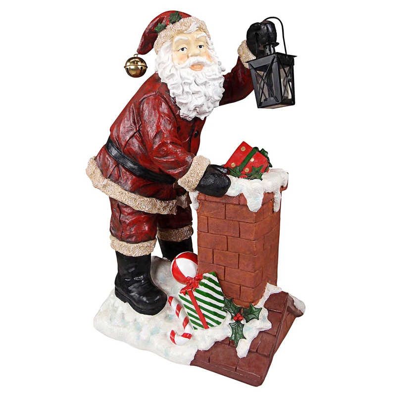 Christmas Decorations - Raising The Roof With Santa Claus Statue with Christmas Toys and Metal Lantern