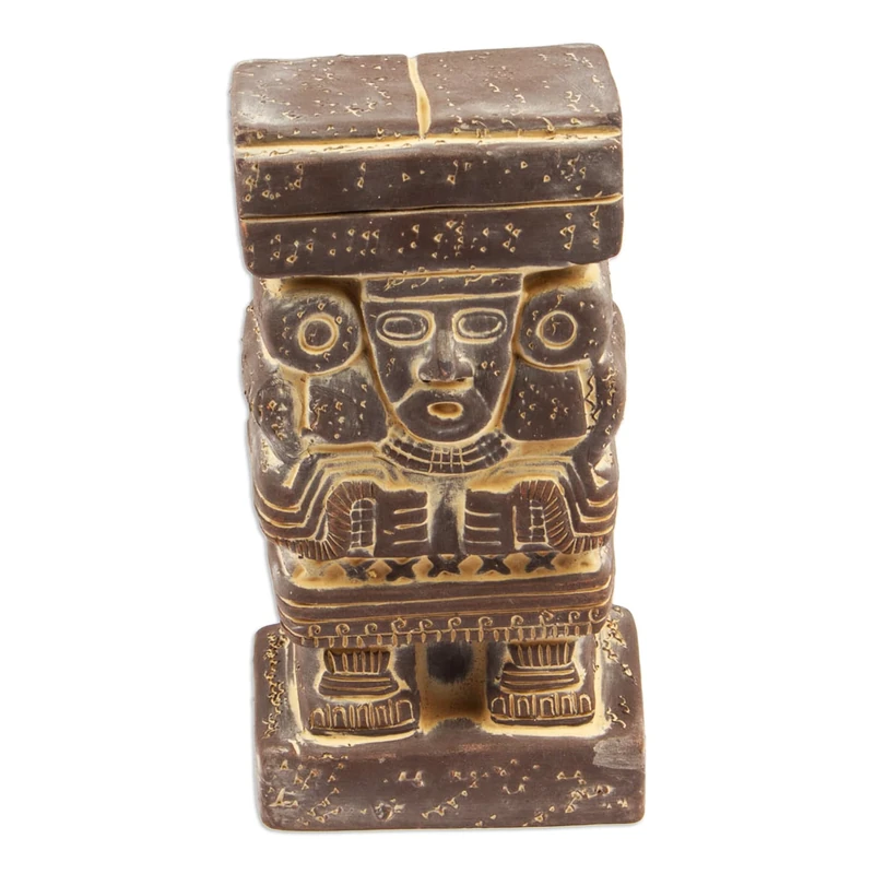 NOVICA Artisan Handmade Ceramic Statuette Collectible Aztec Museum Replica Grey Mexico Sculpture 'Goddess Chalchiuhtlicue'