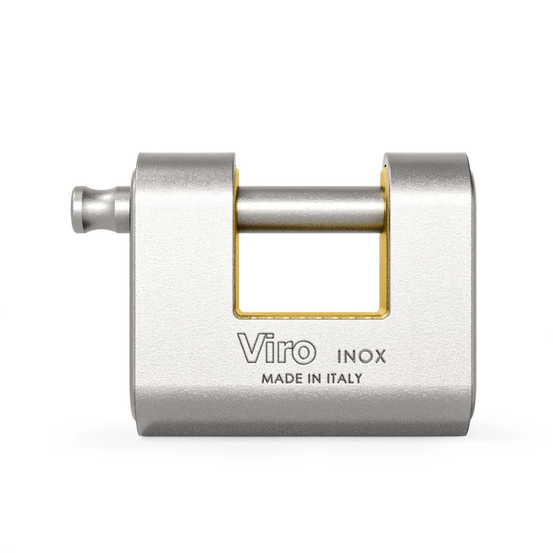 Viro | Panzer Corrosion Resistant Padlock, Stainless Steel Armor, 86mm Base, Anti-Tear and Cut-Resistant Shackle