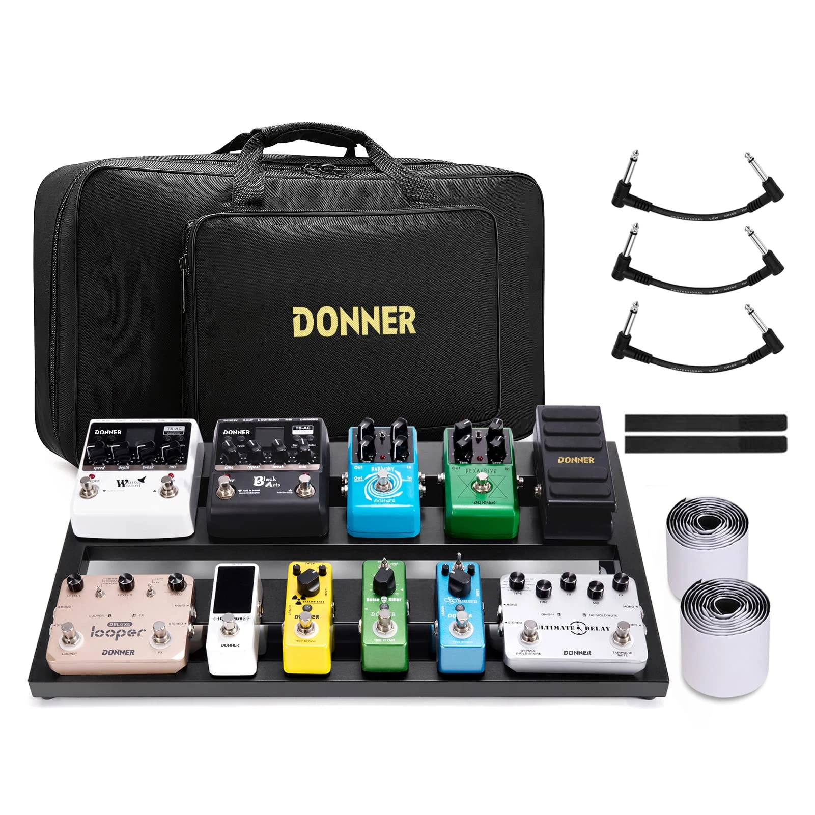 Donner Guitar Pedal Board Case DB-3 Aluminium Pedalboard with Carrying Bag including Adhesive Hook-and-loop Tape with Power Supply Mounting Space, Size 20'' * 11.4'' * 4''