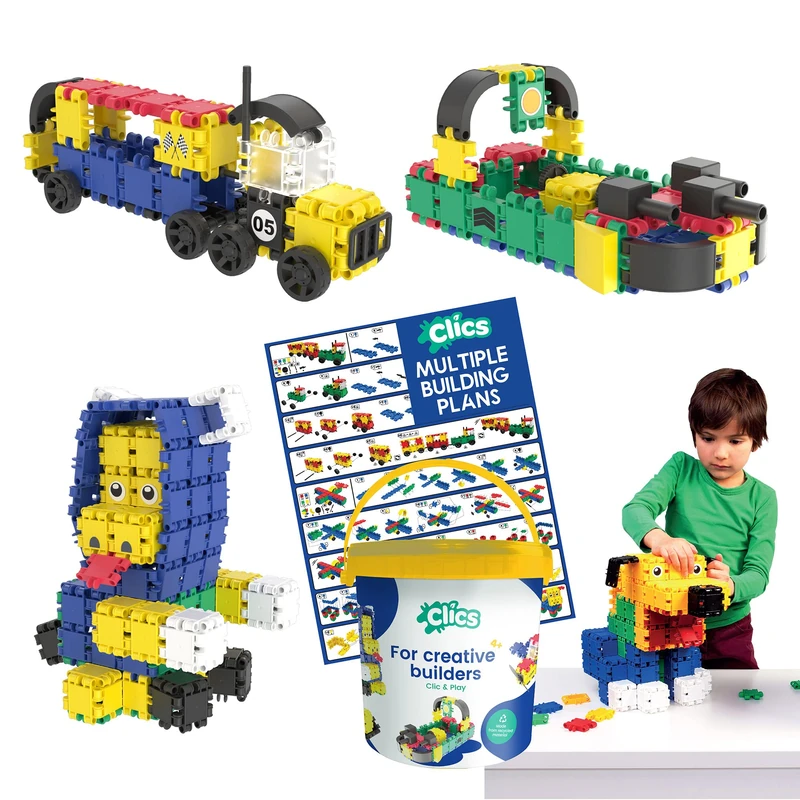 Clics construction toys for children from 3 years, creative educational toys in a 275 piece set, building blocks for girls and boys, Montessori STEM toys, durable toys made from recycled material