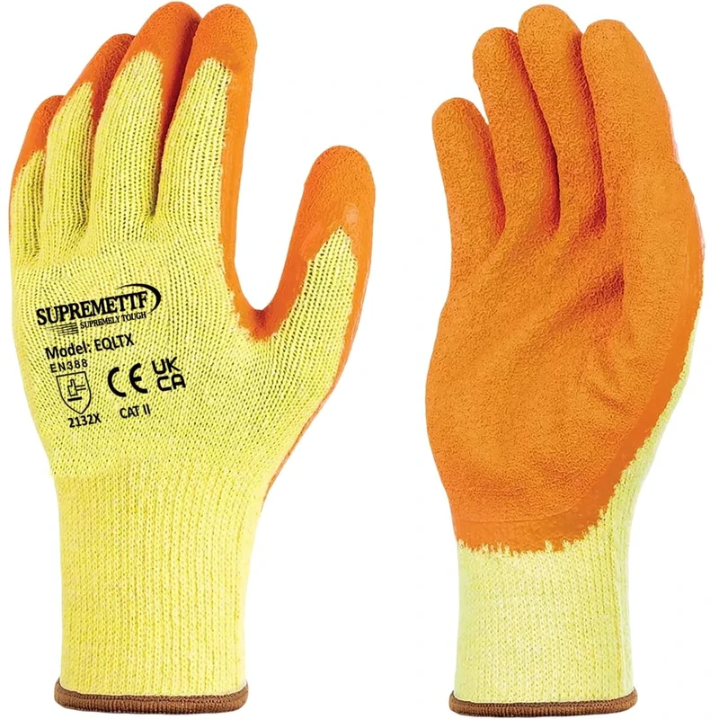 24 Pairs Latex Coated Orange Rubber Work Gloves Mens Safety Builders Gardening (Large)